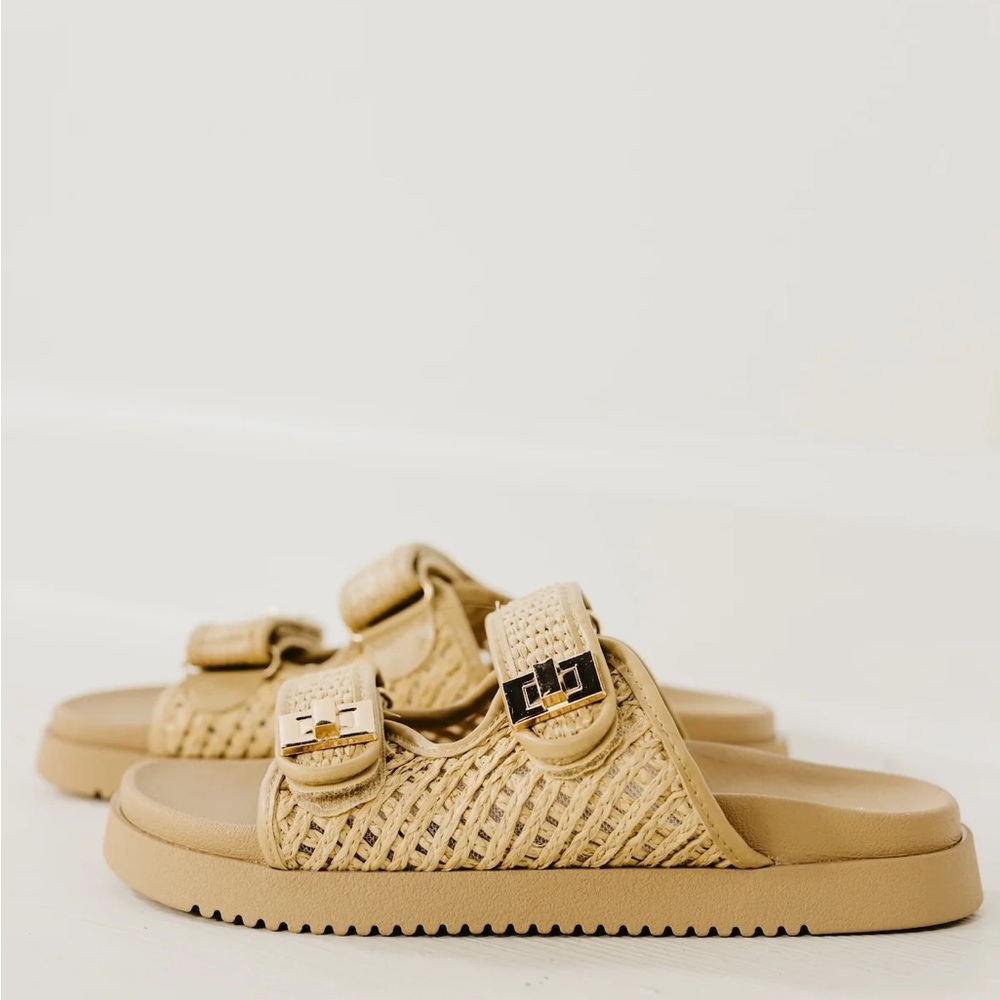 BRAND NEW! The Lyon Raffia Double Strap Slide - Picture 4 of 4